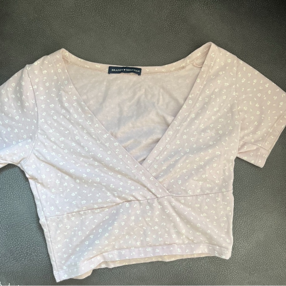 Brandy Melville Pink Floral Wrap Crop Top